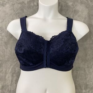 ASHLEY STEWART Bra 38D Full Coverage Front Close adj shoulder Navy Lace Posture